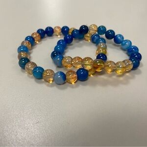 Blue and Gold Beaded Bracelet Set